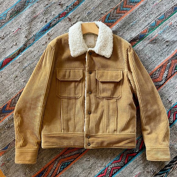 Sandro Shearling & Corduroy Trucker Jacket in Mustard - Season H2018 - Size M - Picture 2 of 15